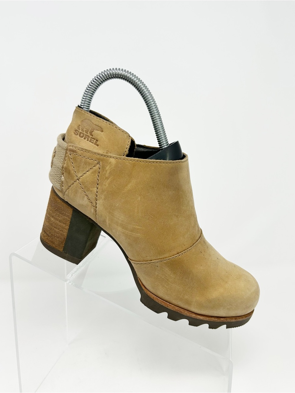 Sorel Addington Strap Bootie Womens Brown Ankle Lug Sole Block Heel Slip Size 5